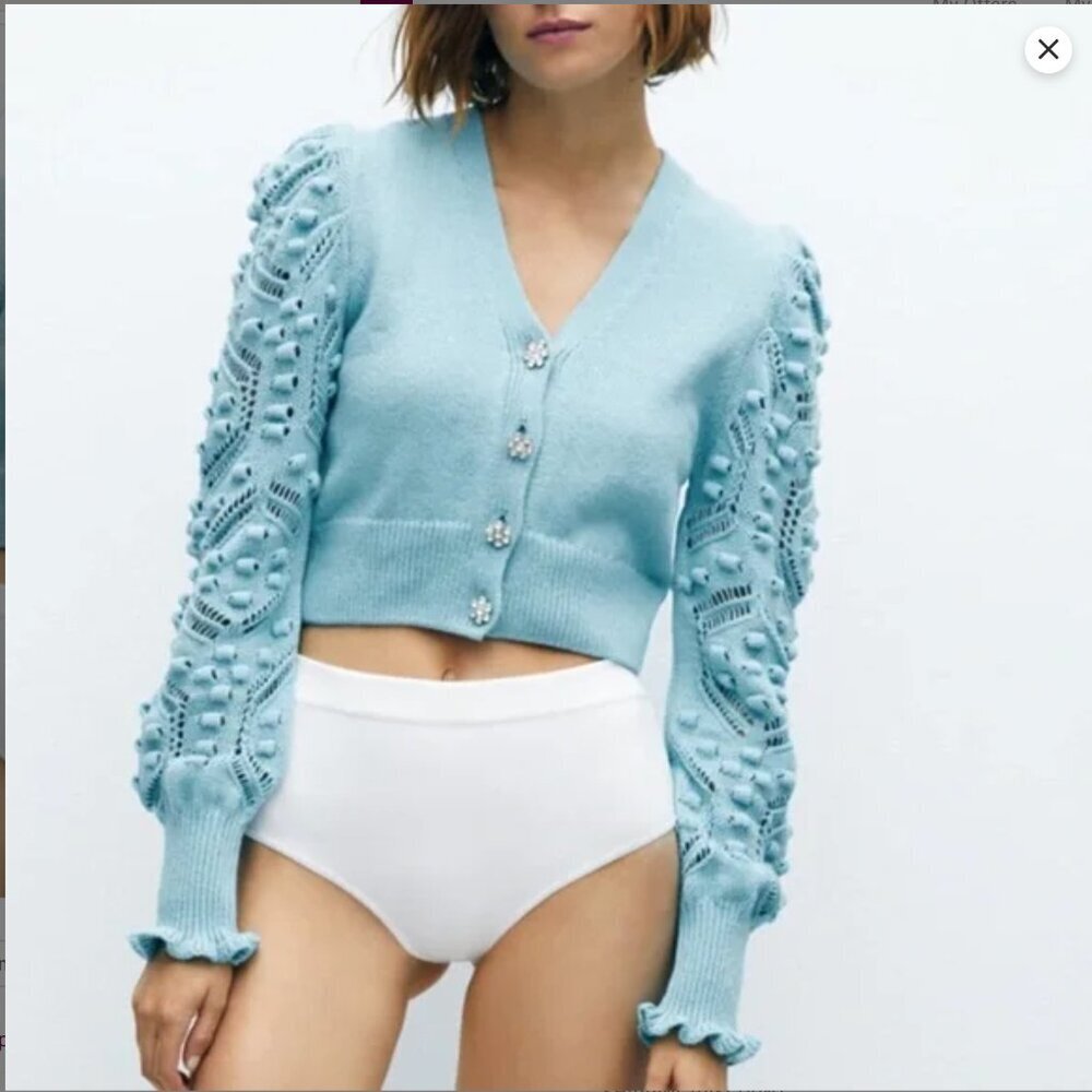 ZARA Jewel Button Cardigan Blue Size M NEW WITH TAG!